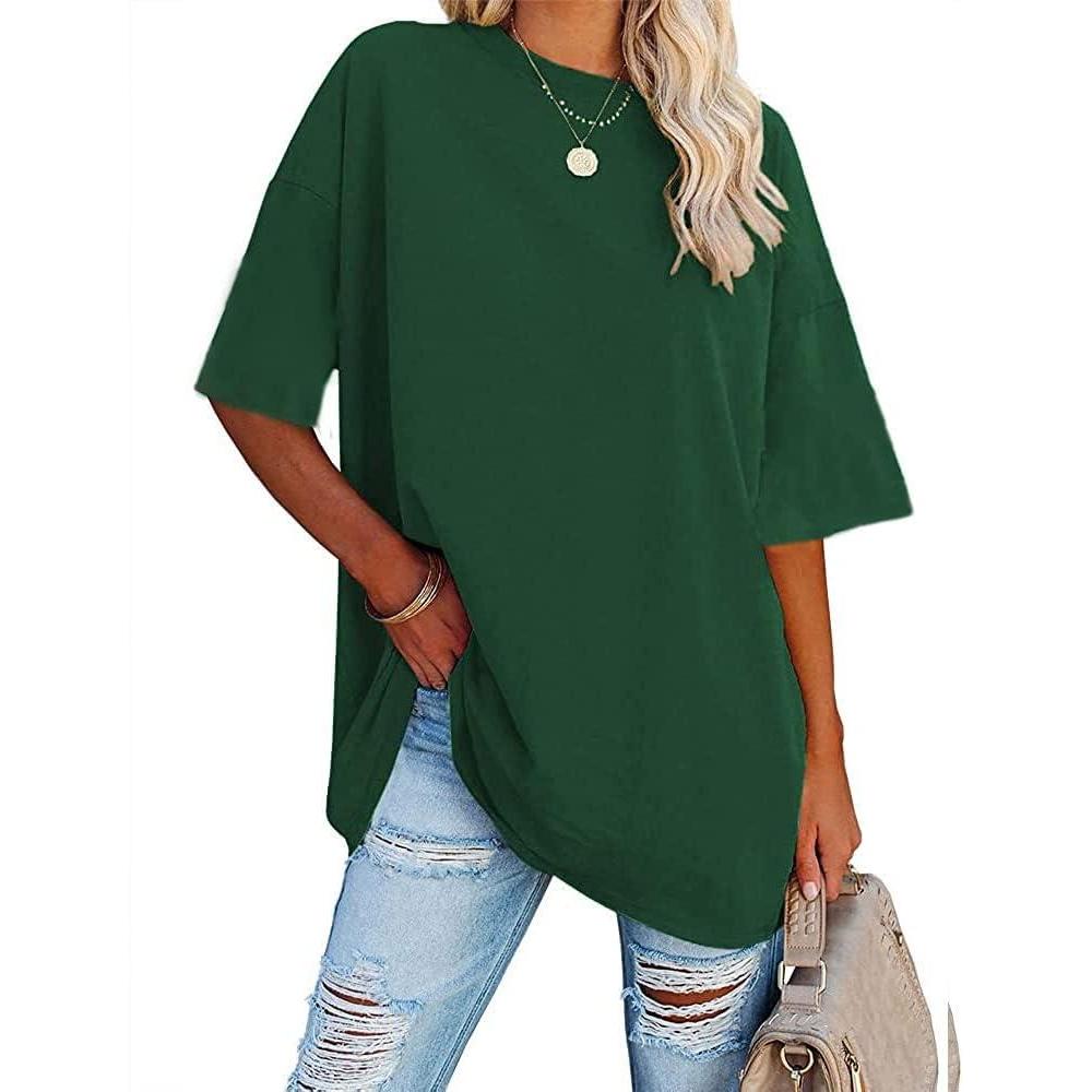 image:imageFisoew Womens Oversized T Shirts Tees Half Sleeve Crew Neck Cotton Tunic TopsGreen
