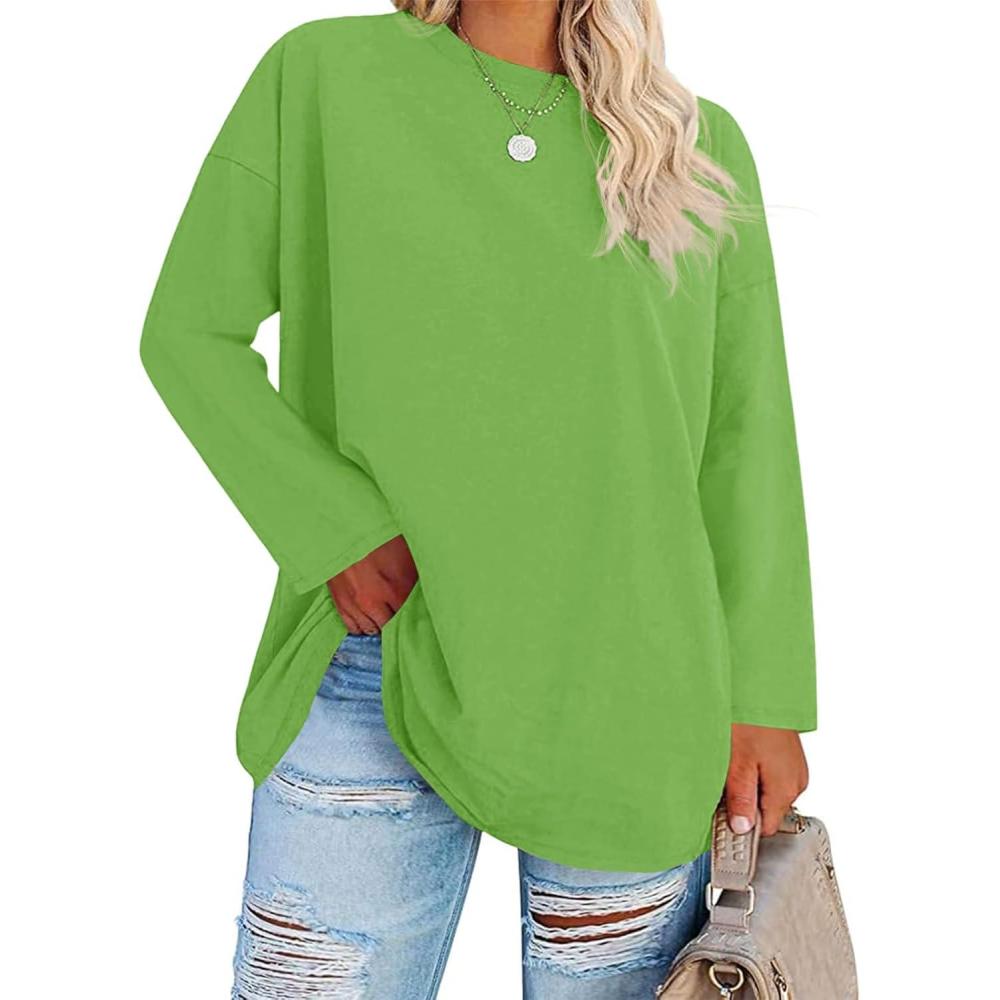 image:imageFisoew Womens Plus Size Tops Long Sleeve Crew Neck Oversized T Shirts Loose Casual TunicsArmy Green