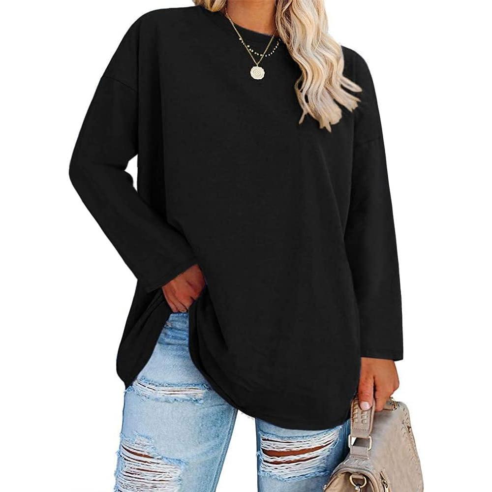 image:imageFisoew Womens Plus Size Tops Long Sleeve Crew Neck Oversized T Shirts Loose Casual TunicsBlack
