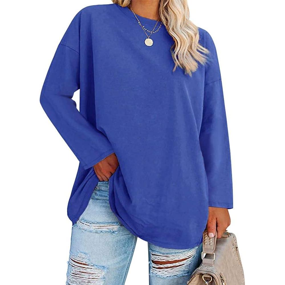 image:imageFisoew Womens Plus Size Tops Long Sleeve Crew Neck Oversized T Shirts Loose Casual TunicsBlue