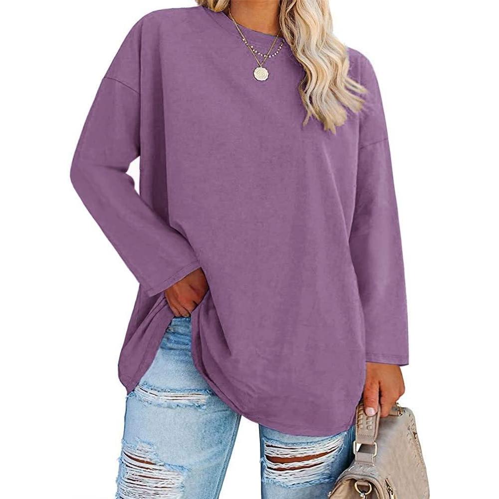 image:imageFisoew Womens Plus Size Tops Long Sleeve Crew Neck Oversized T Shirts Loose Casual TunicsPurple
