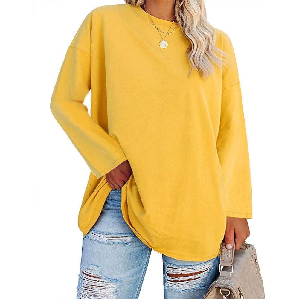 image:imageFisoew Womens Plus Size Tops Long Sleeve Crew Neck Oversized T Shirts Loose Casual TunicsYellow
