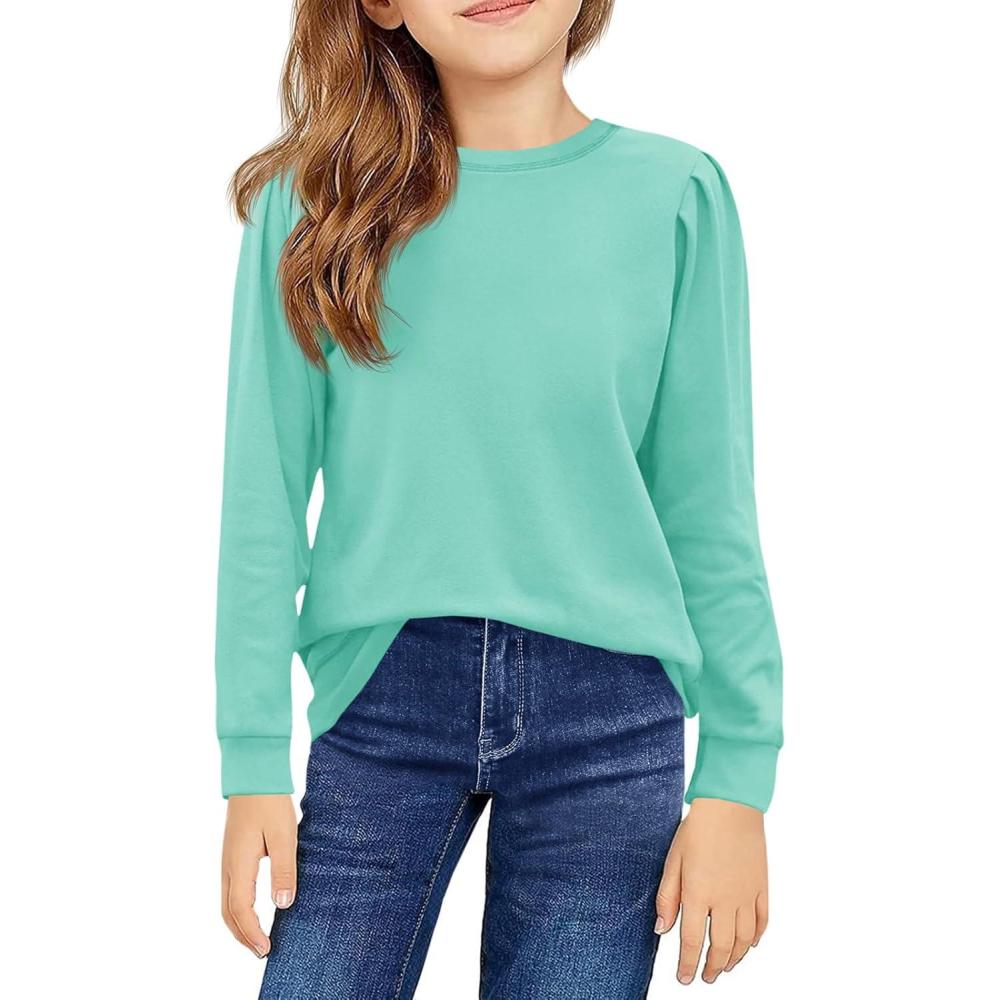 image:imageGirls Long Sleeve Shirts Kids Fashion Crewneck tops Cute Fall Outfits 514 YearsGreen
