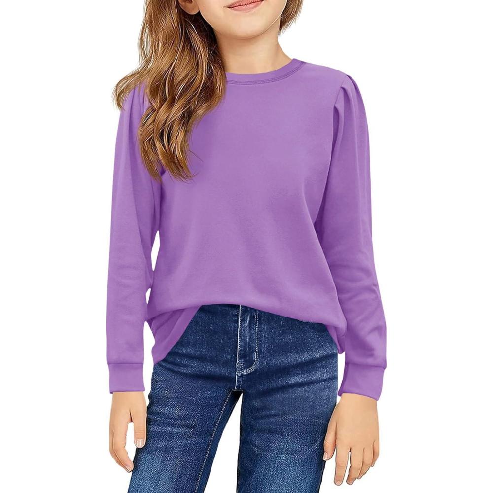 image:imageGirls Long Sleeve Shirts Kids Fashion Crewneck tops Cute Fall Outfits 514 YearsPurple