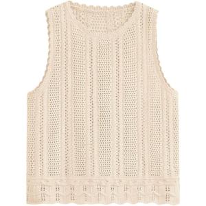 Fisoew Crochet Tops for Women 2026 Spring Summer Sleeveless Sweater Tank Fashion Beach Resort Wear Vacation Cover Ups Clothes(Apricot)