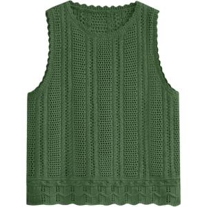 Fisoew Crochet Tops for Women 2026 Spring Summer Sleeveless Sweater Tank Fashion Beach Resort Wear Vacation Cover Ups Clothes(Army Green)