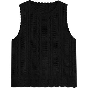 Fisoew Crochet Tops for Women 2026 Spring Summer Sleeveless Sweater Tank Fashion Beach Resort Wear Vacation Cover Ups Clothes(Black)