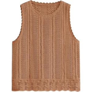Fisoew Crochet Tops for Women 2026 Spring Summer Sleeveless Sweater Tank Fashion Beach Resort Wear Vacation Cover Ups Clothes(Khaki)