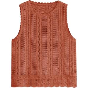 Fisoew Crochet Tops for Women 2026 Spring Summer Sleeveless Sweater Tank Fashion Beach Resort Wear Vacation Cover Ups Clothes(Orange&red)