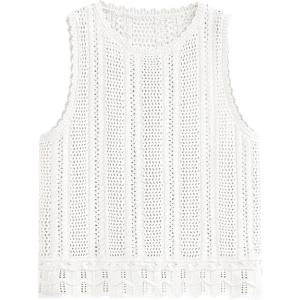 Fisoew Crochet Tops for Women 2026 Spring Summer Sleeveless Sweater Tank Fashion Beach Resort Wear Vacation Cover Ups Clothes(White)