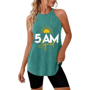 Fisoew Womens Halter Workout Tank Tops Summer Graphic Sleeveless Casual Loose Tee Shirts Racerback Athletic Cami Shirt(Z1-green)