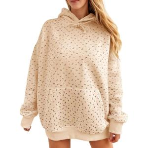 Fisoew Womens Hoodies Oversized Floral Sweatshirts Casual Long Sleeve Pullover Loose Fit Drawstring Hooded Tops(Beige)