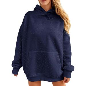 Fisoew Womens Hoodies Oversized Floral Sweatshirts Casual Long Sleeve Pullover Loose Fit Drawstring Hooded Tops(Navy)