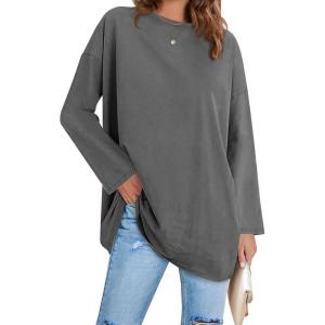 Fisoew Women’s Long Sleeve Oversized T Shirts Loose Casual Crewneck Tunic Tops Soft Blouse(01-dark Grey)