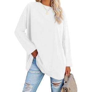 Fisoew Women’s Long Sleeve Oversized T Shirts Loose Casual Crewneck Tunic Tops Soft Blouse(01-white)