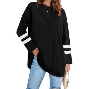 Fisoew Women’s Long Sleeve Oversized T Shirts Loose Casual Crewneck Tunic Tops Soft Blouse(02-black)