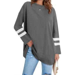 Fisoew Women’s Long Sleeve Oversized T Shirts Loose Casual Crewneck Tunic Tops Soft Blouse(02-dark Grey)