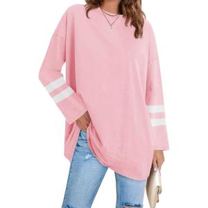 Fisoew Women’s Long Sleeve Oversized T Shirts Loose Casual Crewneck Tunic Tops Soft Blouse(02-pink)