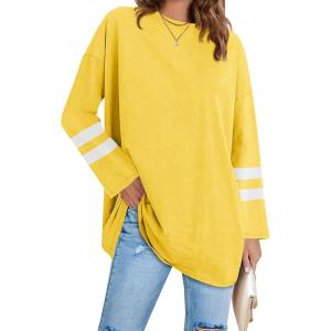 Fisoew Women’s Long Sleeve Oversized T Shirts Loose Casual Crewneck Tunic Tops Soft Blouse(02-yellow)