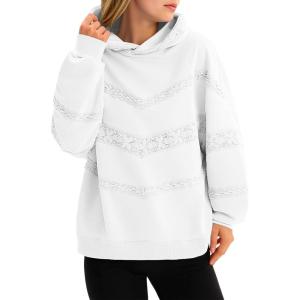 Fisoew Womens Oversized Hoodies Fall Long Sleeve Sweatshirts Casual Loose Lace Y2K Cute Pullover Tops(White)