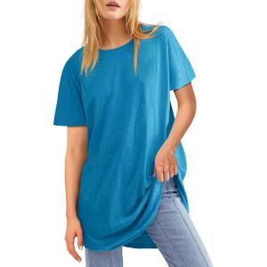 Fisoew Womens Oversized T Shirts Short Sleeve Tunic Tops Crew Neck T-Shirts Summer Casual Loose Fit Basic Tee(Blue)