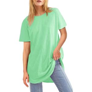 Fisoew Womens Oversized T Shirts Short Sleeve Tunic Tops Crew Neck T-Shirts Summer Casual Loose Fit Basic Tee(Light Green)