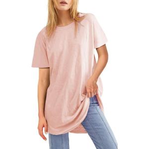 Fisoew Womens Oversized T Shirts Short Sleeve Tunic Tops Crew Neck T-Shirts Summer Casual Loose Fit Basic Tee(Pink)