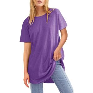 Fisoew Womens Oversized T Shirts Short Sleeve Tunic Tops Crew Neck T-Shirts Summer Casual Loose Fit Basic Tee(Purple)