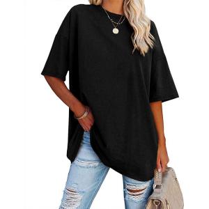 Fisoew Women’s Oversized T Shirts Tees Half Sleeve Crew Neck Cotton Tunic Tops(Black)