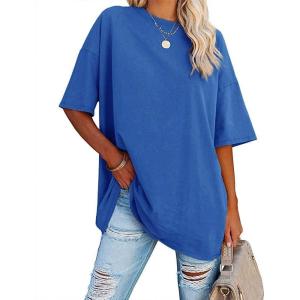 Fisoew Women’s Oversized T Shirts Tees Half Sleeve Crew Neck Cotton Tunic Tops(Blue)