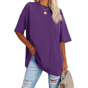 Fisoew Women’s Oversized T Shirts Tees Half Sleeve Crew Neck Cotton Tunic Tops(Dark Purple)
