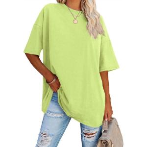 Fisoew Women’s Oversized T Shirts Tees Half Sleeve Crew Neck Cotton Tunic Tops(Fluorescent Green)