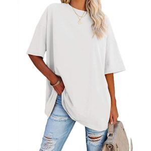 Fisoew Women’s Oversized T Shirts Tees Half Sleeve Crew Neck Cotton Tunic Tops(White)