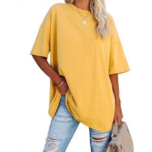 Fisoew Women’s Oversized T Shirts Tees Half Sleeve Crew Neck Cotton Tunic Tops(Yellow)