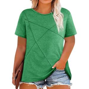 Fisoew Womens Plus Size Short Sleeve T Shirts Summer Casual Loose Fit Tees Crew Neck Curvy Tunic Tops(Green)