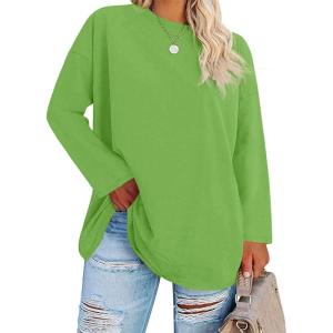 Fisoew Women’s Plus Size Tops Long Sleeve Crew Neck Oversized T Shirts Loose Casual Tunics(Army Green)
