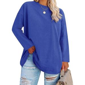 Fisoew Women’s Plus Size Tops Long Sleeve Crew Neck Oversized T Shirts Loose Casual Tunics,Blue,XX-Large