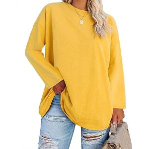 Fisoew Women’s Plus Size Tops Long Sleeve Crew Neck Oversized T Shirts Loose Casual Tunics(Yellow)