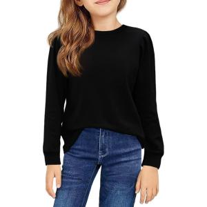 Girls Long Sleeve Shirts Kids Fashion Crewneck tops Cute Fall Outfits 5-14 Years(Black)