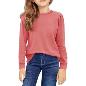 Girls Long Sleeve Shirts Kids Fashion Crewneck tops Cute Fall Outfits 5-14 Years(Hot Pink)