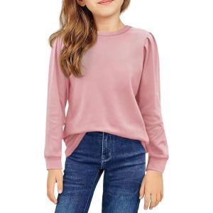 Girls Long Sleeve Shirts Kids Fashion Crewneck tops Cute Fall Outfits 5-14 Years(Pink)