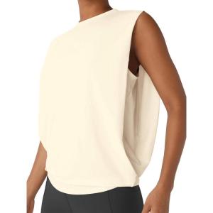 Fisoew Womens Sleeveless Workout Tank Tops Athletic Gym Yoga Running Tennis Tee Tops Moisture Wicking Exercise Shirts(Beige)