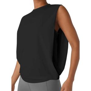 Fisoew Womens Sleeveless Workout Tank Tops Athletic Gym Yoga Running Tennis Tee Tops Moisture Wicking Exercise Shirts(Black)