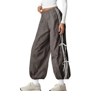 Fisoew Women’s Wide Leg Track Pants Casual Elastic Waist Bow Tie Y2K Baggy Sweatpants with Pockets(Army Green)