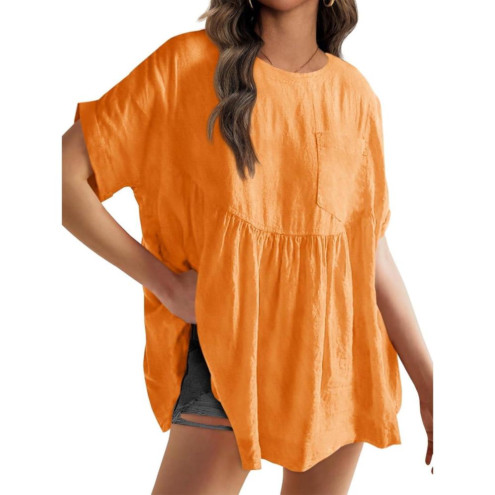image:imageFisoew Womens Summer Short Sleeve Babydoll Tops Casual Loose Fit Maternity Peplum Oversized Tunic ShirtsOrange