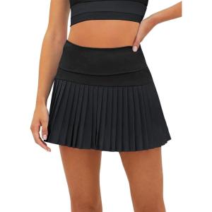 Fisoew Women’s High Waisted Tennis Skirts Color Block Pleated Athletic Golf Skorts with Built in Shorts(Pure Black)