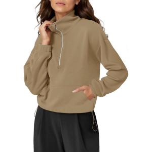 Fisoew Womens Half Zip Sweatshirt Funnel Neck Long Sleeve Pullover Oversized Modal Soft Tops Fall Outfits Clothes 2025(Camel)