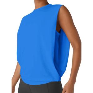 Fisoew Womens Sleeveless Workout Tank Tops Athletic Gym Yoga Running Tennis Tee Tops Moisture Wicking Exercise Shirts Blue