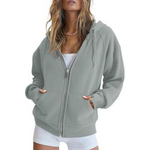 Fisoew Womens Zip Up Sweatshirts Fleece Lined Collar Crop Hoodie Casual Cotton Long Sleeve Tops with Thumb Hole(Mint Color)