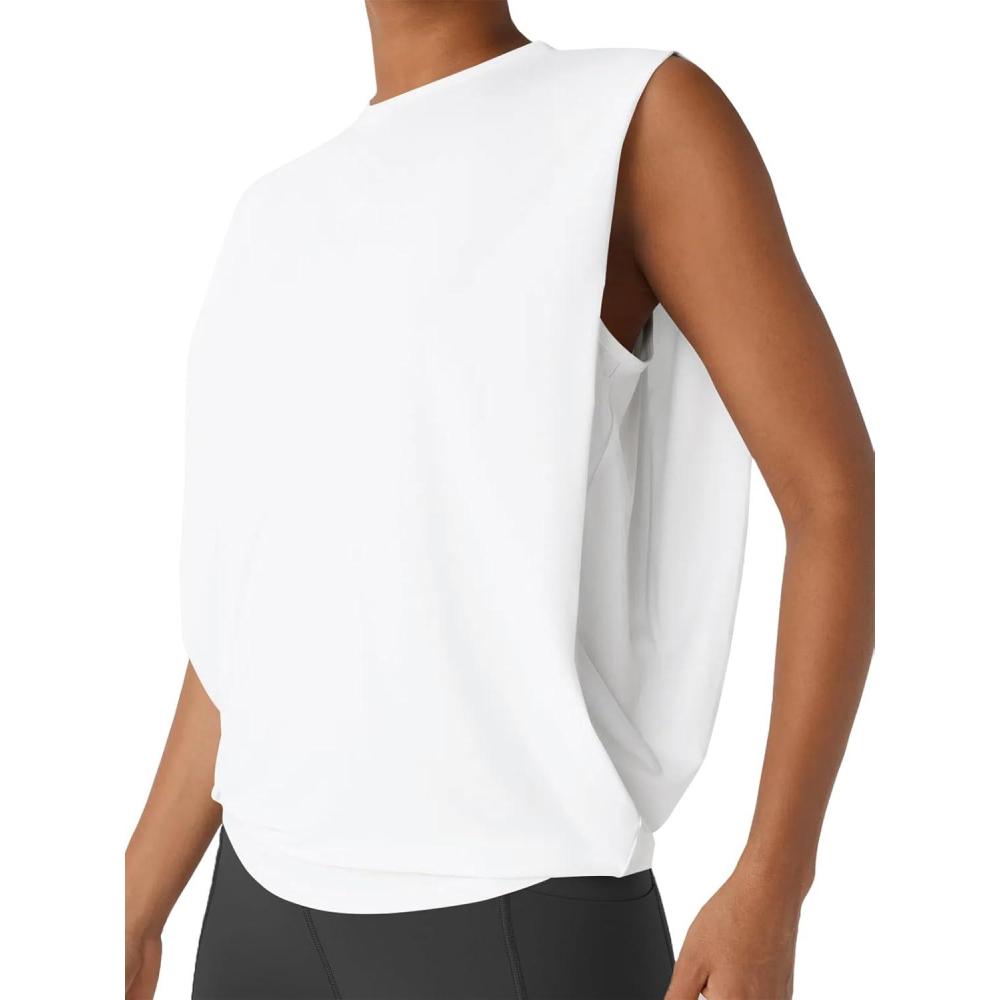 image:imageFisoew Womens Sleeveless Workout Tank Tops Athletic Gym Yoga Running Tennis Tee Tops Moisture Wicking Exercise ShirtsWhite